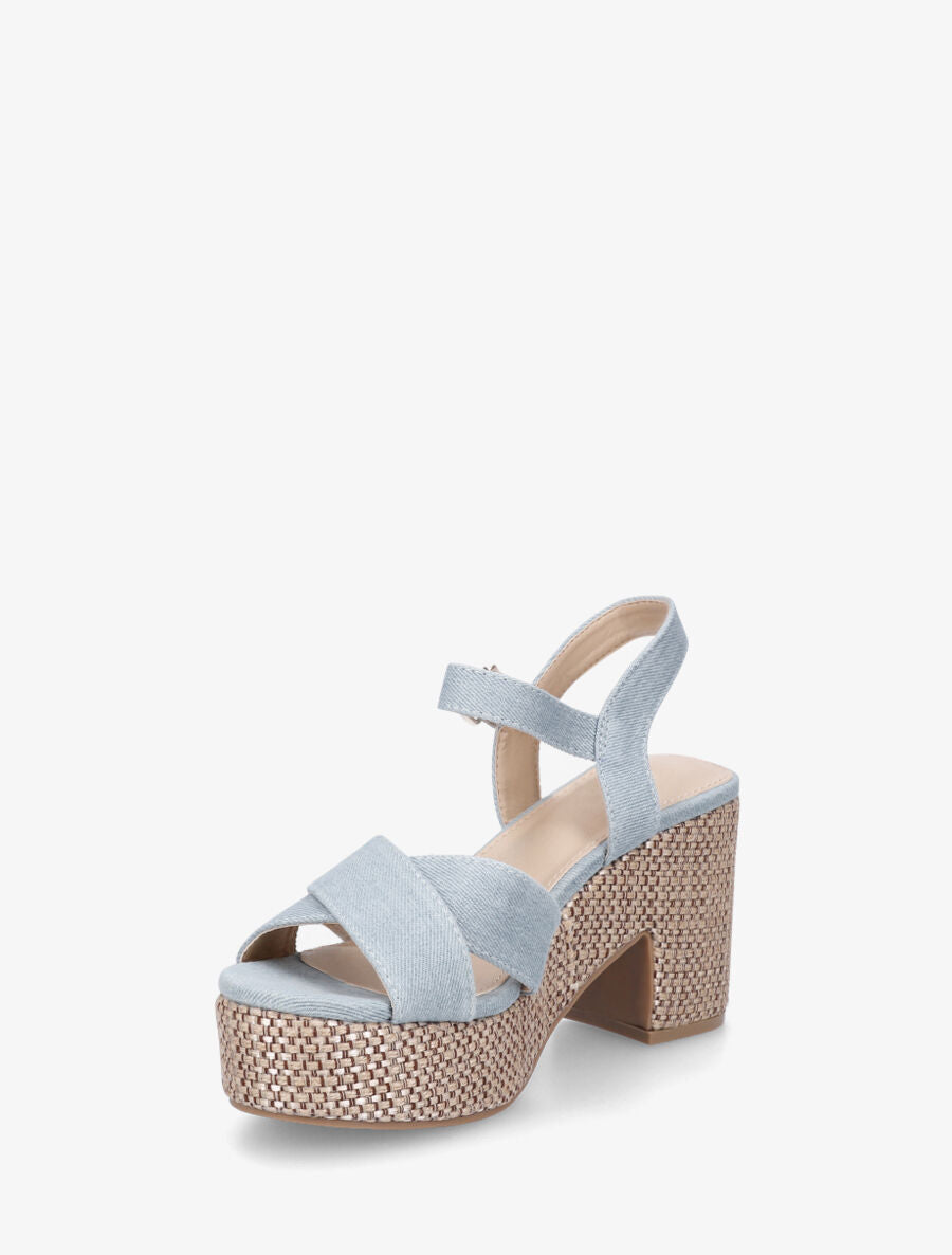 Sandales en tissu à plateforme - Bleu denim - 3