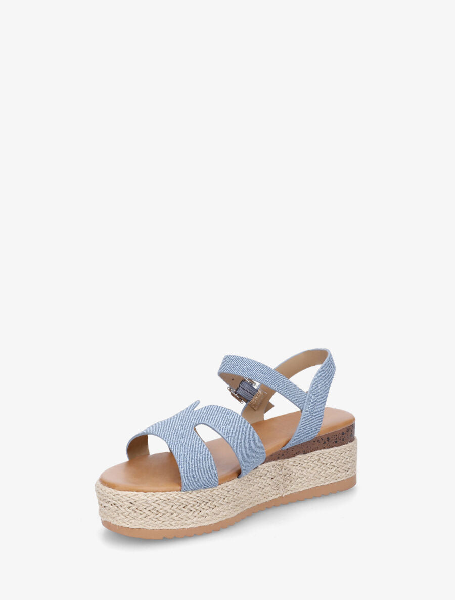 Sandales compensées à bride ajourée - Bleu denim - 3