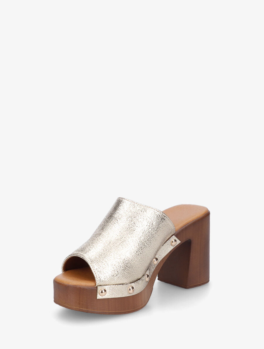Mules à talon style sabot - Or - 3