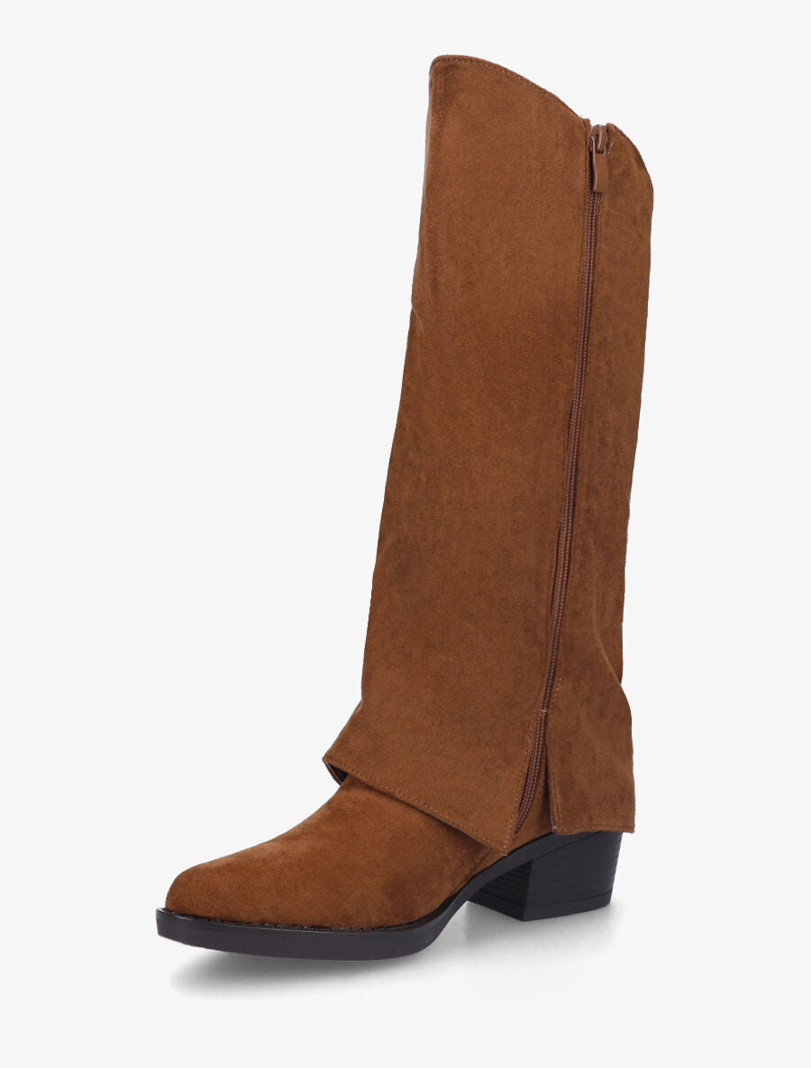 Bottes en suédine à revers - Camel - 3