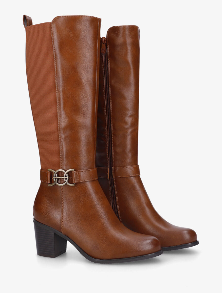 Bottes élastiquées en simili - Camel - 4