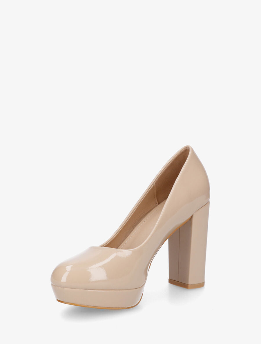 Escarpins vernis à talon épais - Beige - 3