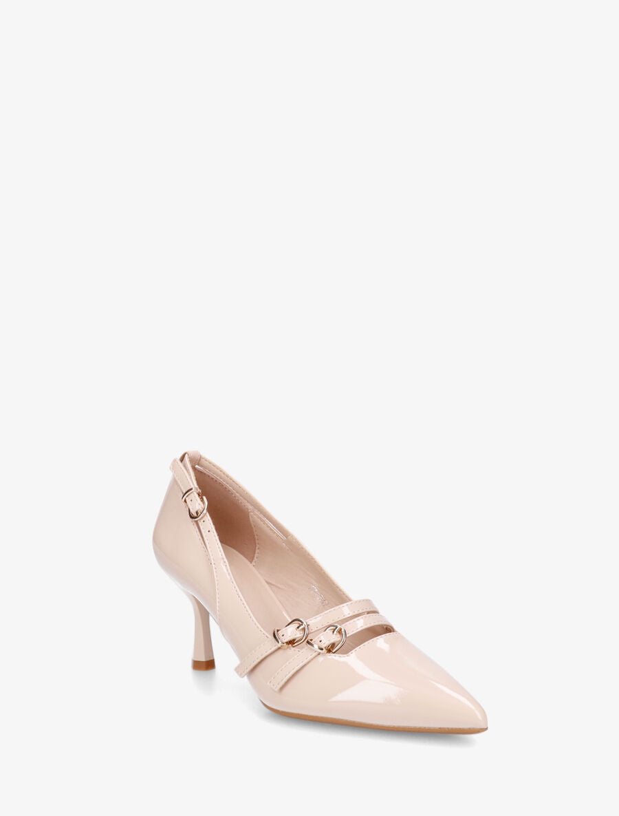 Escarpins vernis à triple boucles - Beige - 2