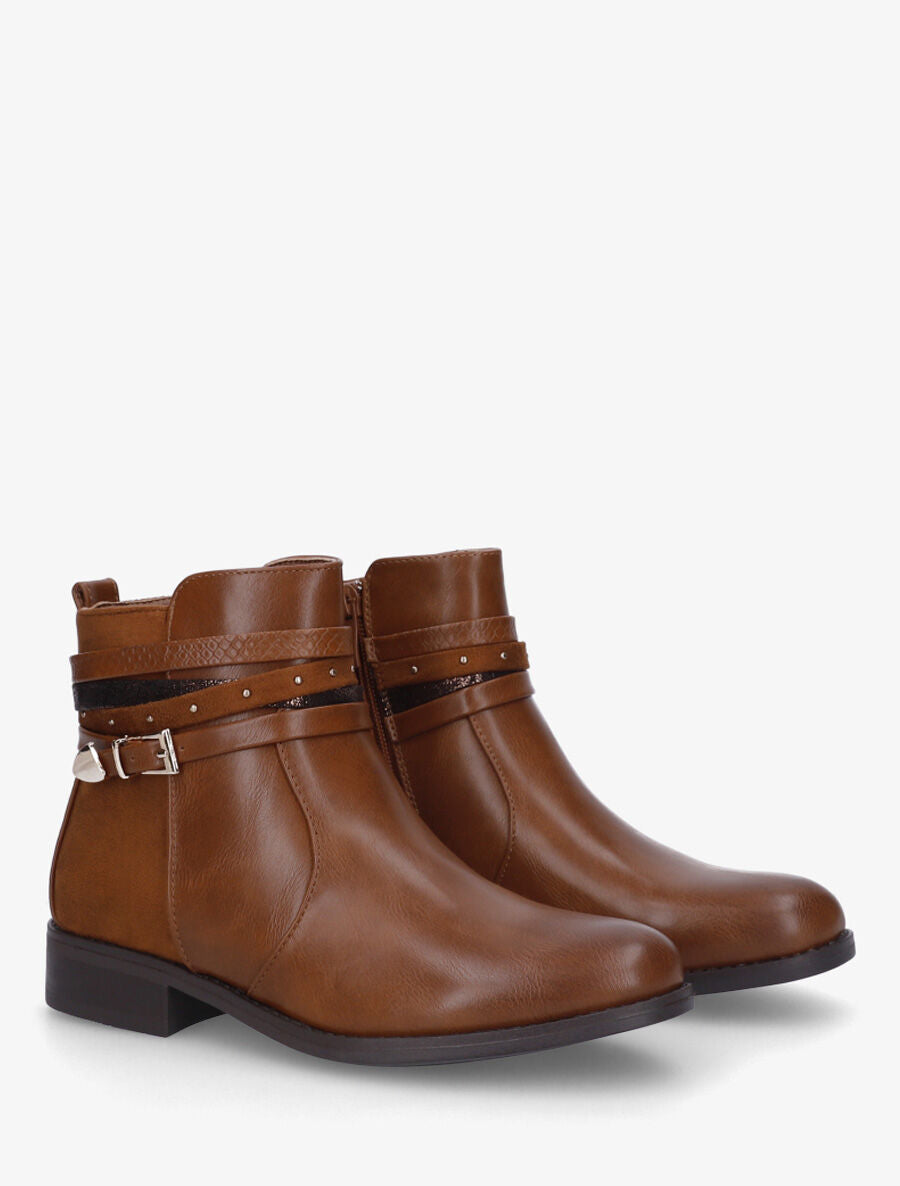 Bottines bi-matière à bandes dépareillés - Camel - 4