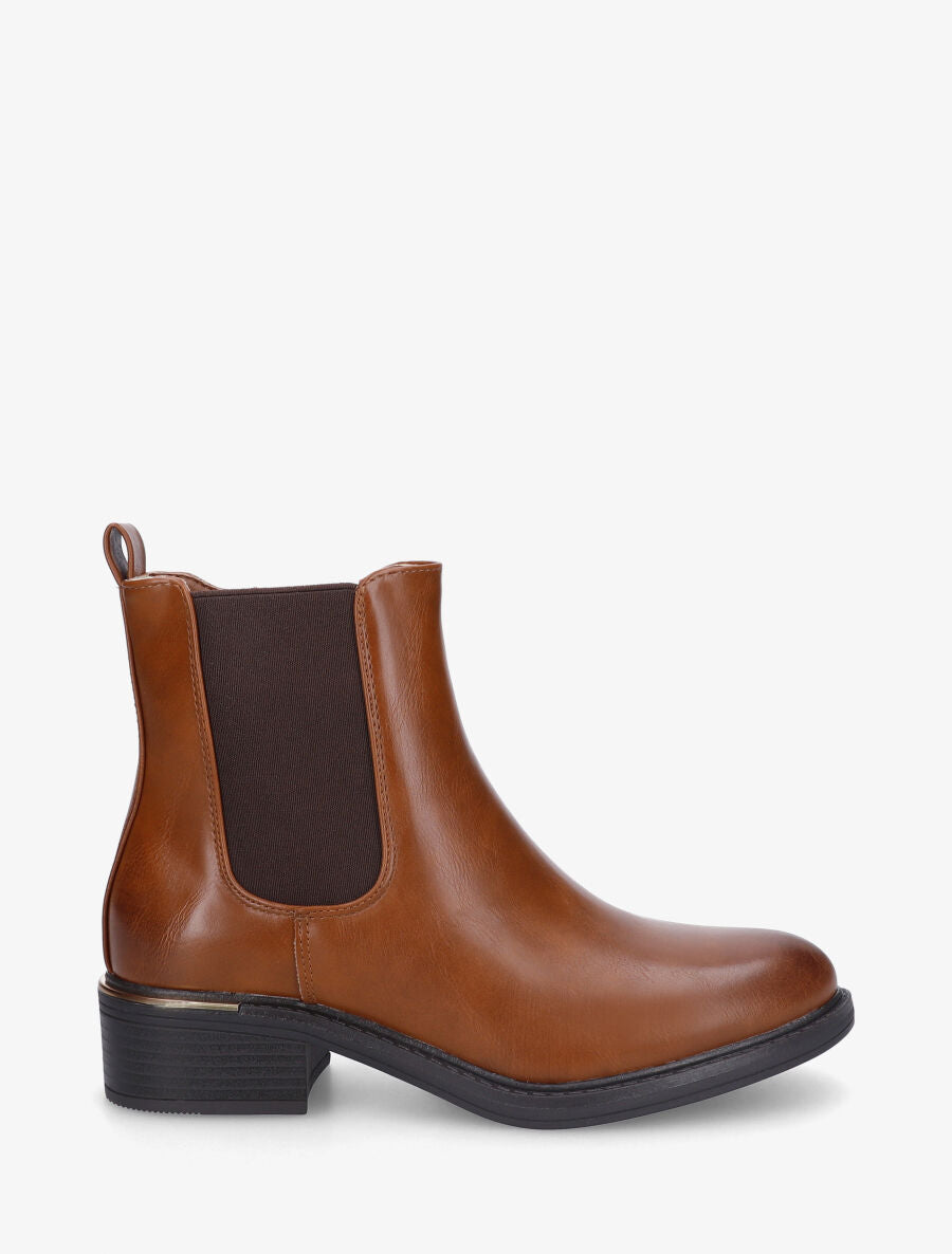 Bottines en simili style chelsea à détail métallique - Camel - 1