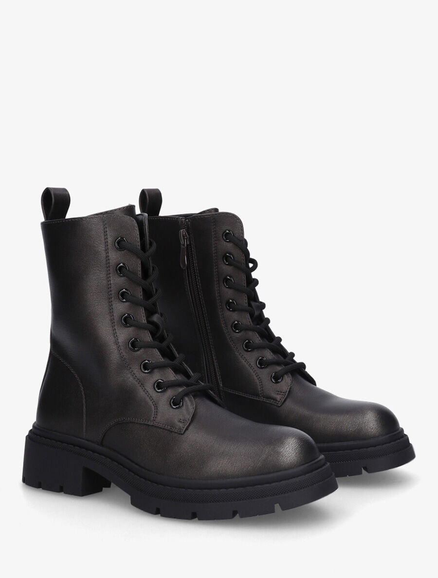 Bottines montantes à lacets en simili - Anthracite - 4