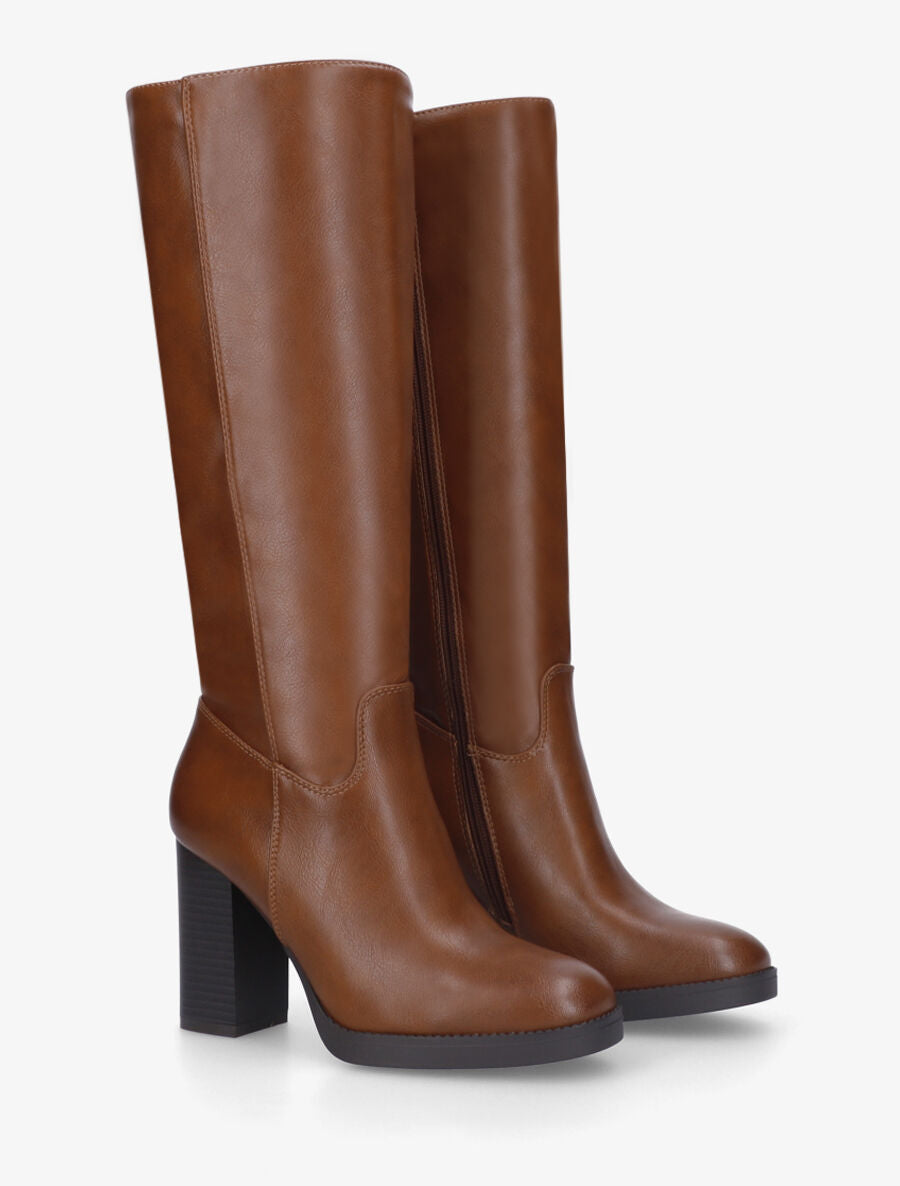 Bottes classiques unies à talon haut - Camel - 4