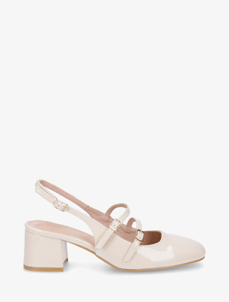 Escarpins vernis à talon carré - Beige - 5