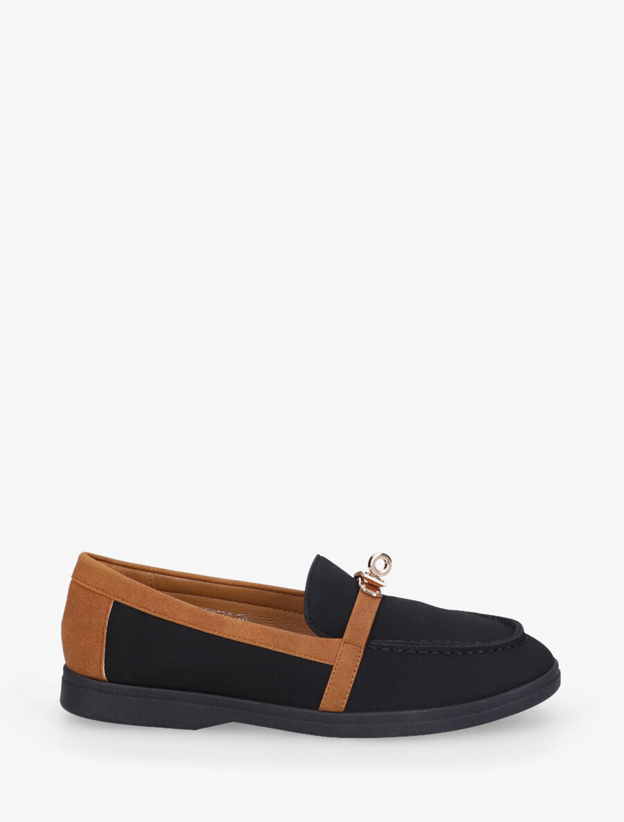 Mocassins bicolore effet nubuck - Noir - 1