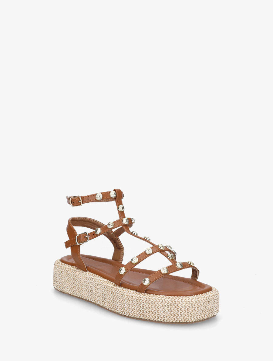 Sandales style spartiates cloutés - Camel - 2