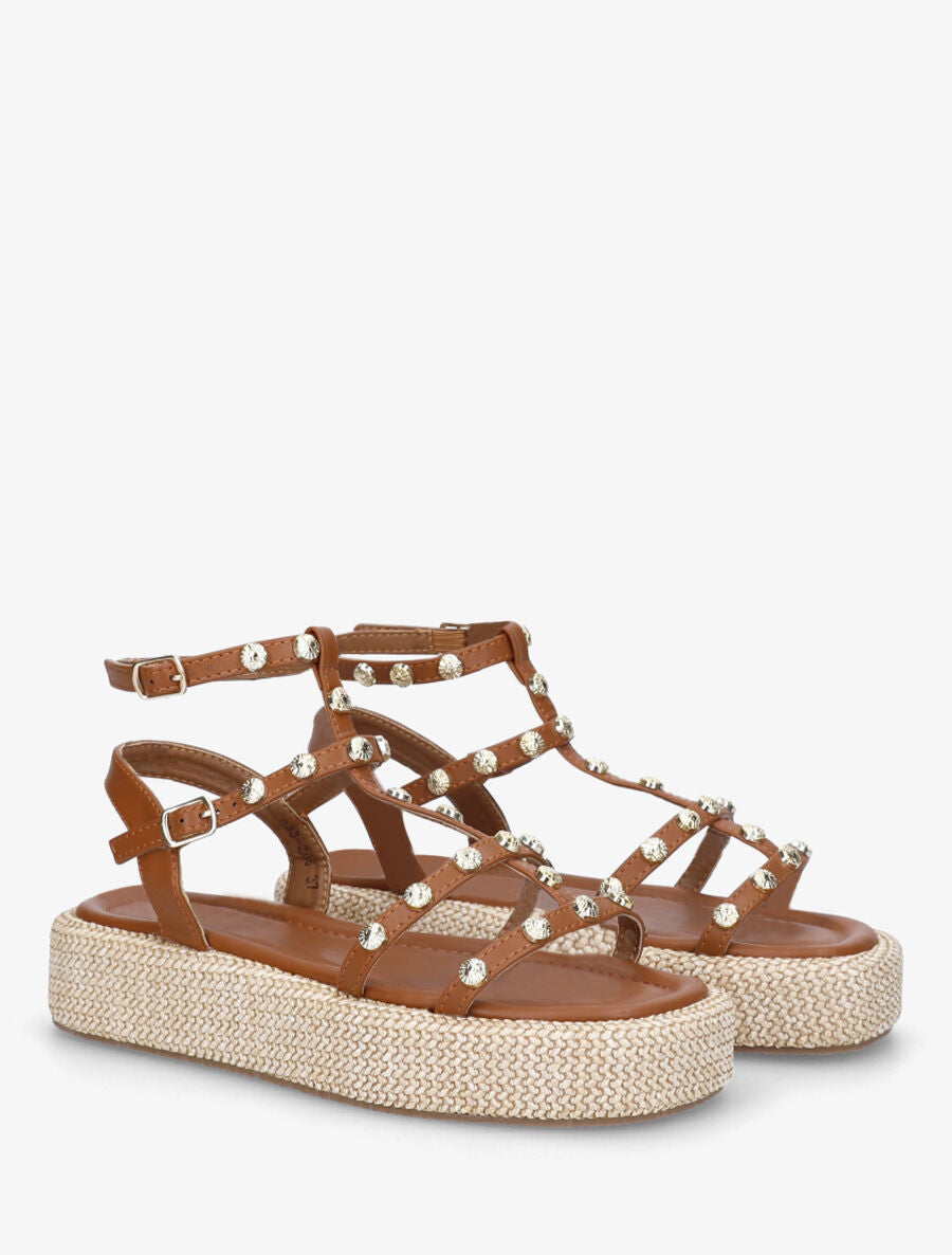 Sandales style spartiates cloutés - Camel - 4