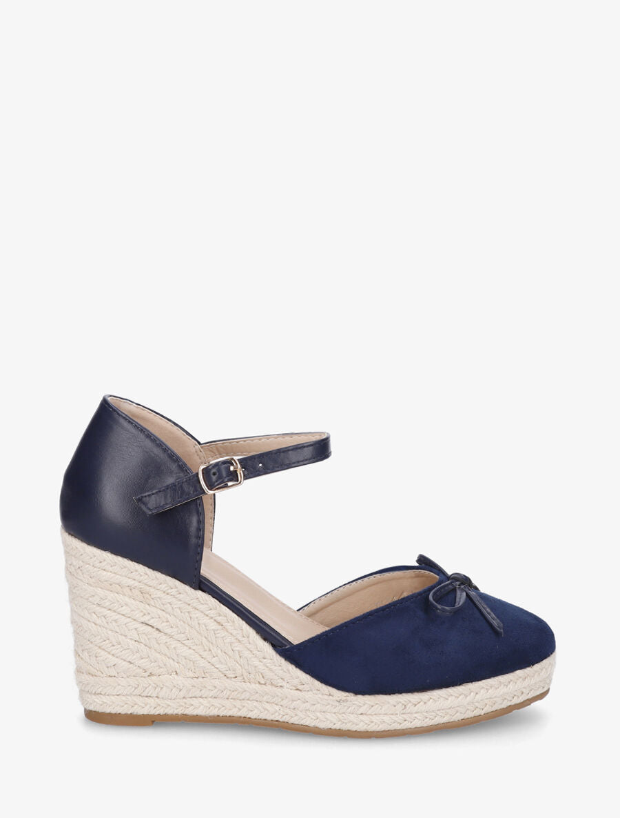 Sandales compensées à nœud décoratif - Marine - 1