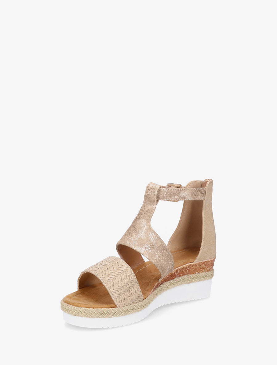 Sandales compensées bride python irisé - Taupe