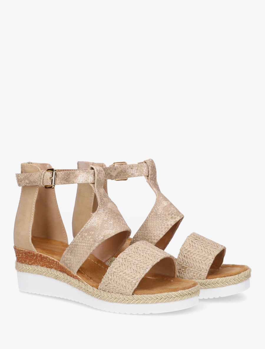 Sandales compensées bride python irisé - Taupe