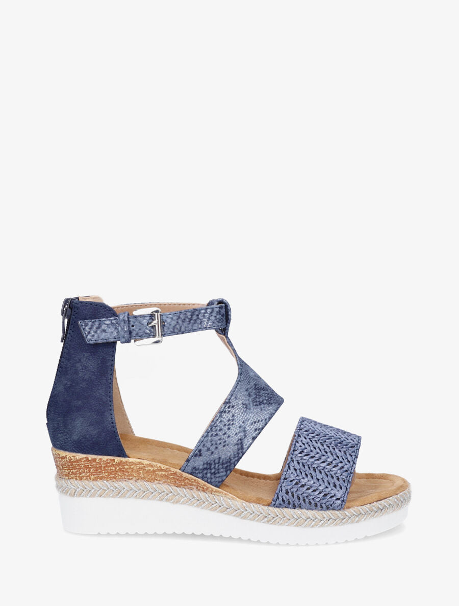 Sandales compensées bride python irisé - Marine