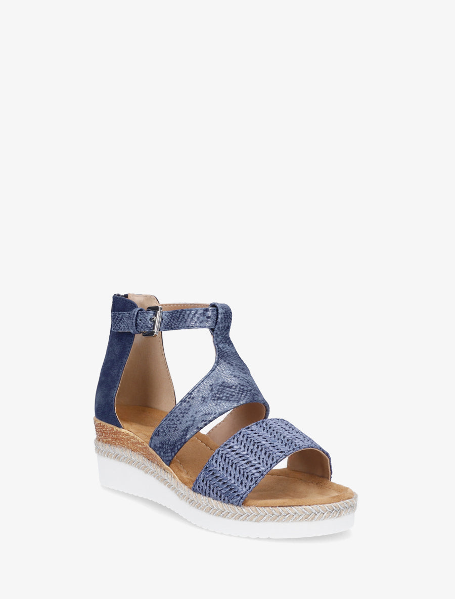Sandales compensées bride python irisé - Marine