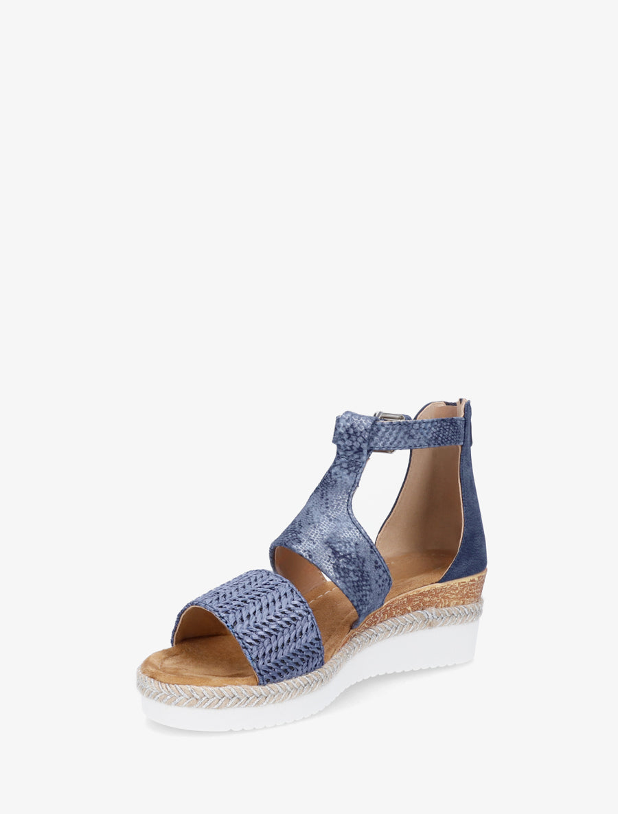 Sandales compensées bride python irisé - Marine