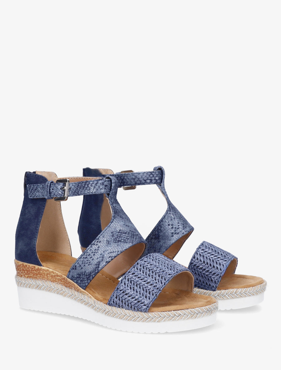 Sandales compensées bride python irisé - Marine