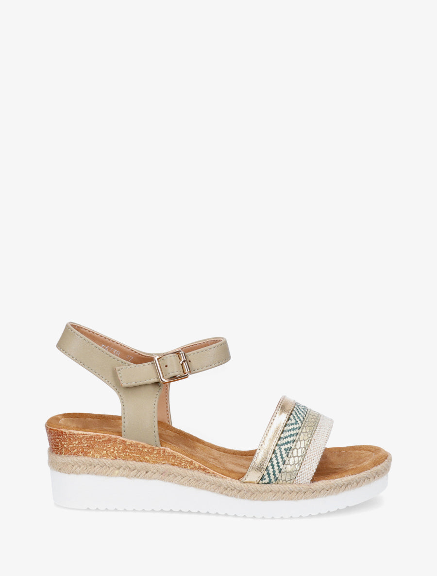 Sandales compensées à brides texturées - Kaki