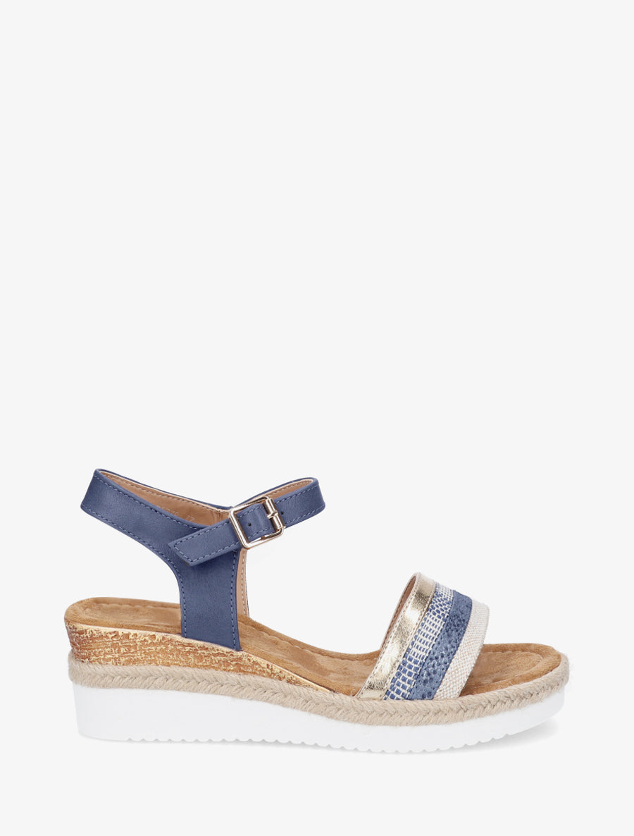 Sandales compensées raphia tressé bride - Bleu