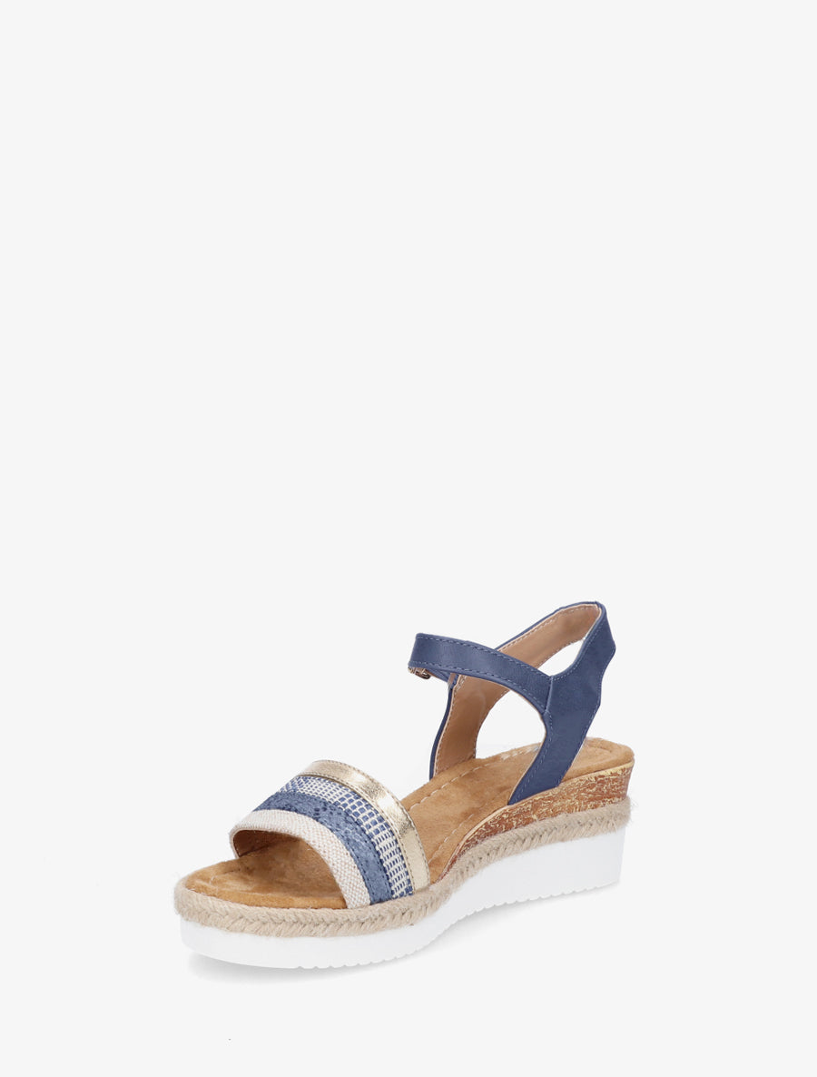 Sandales compensées raphia tressé bride - Bleu