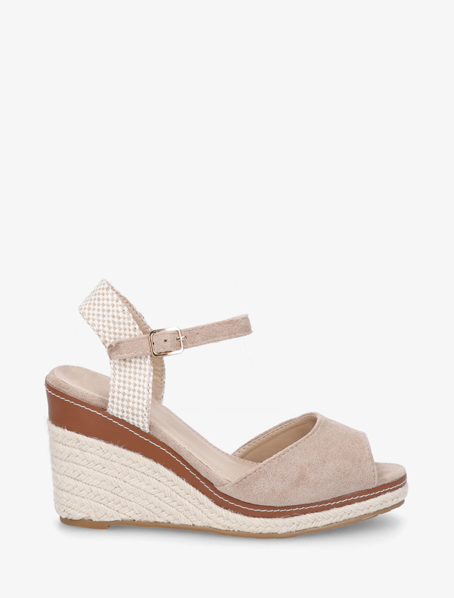 Sandales compensées bride damier - Taupe