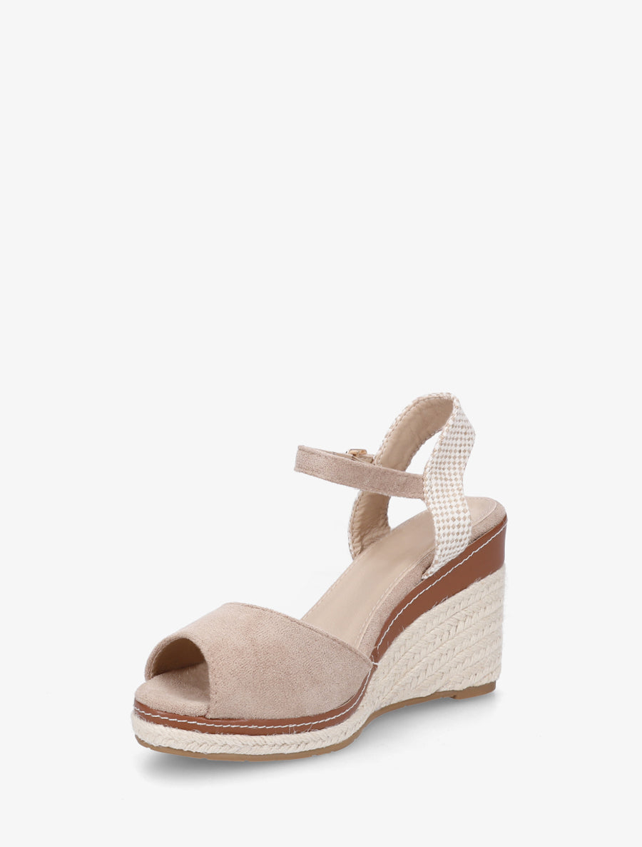 Sandales compensées bride damier - Taupe