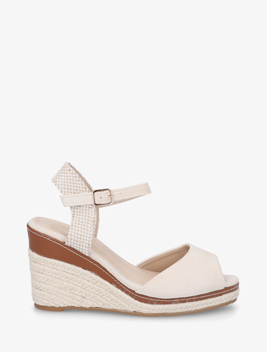 Sandales compensées bride damier - Beige