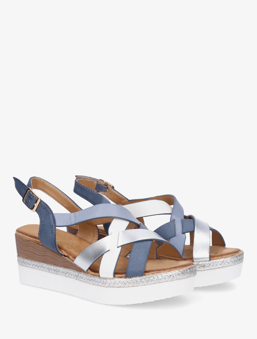 Sandales compensées à brides croisées - Bleu