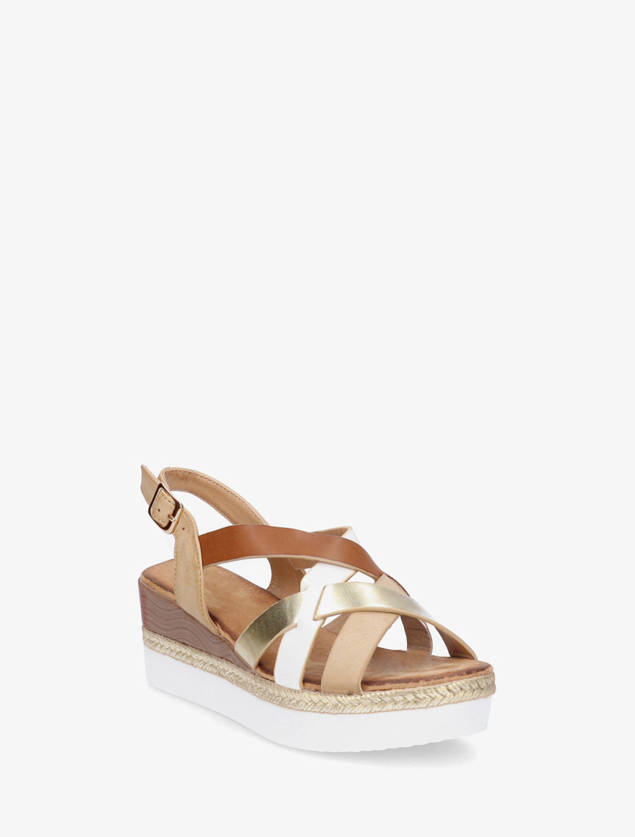 Sandales compensées à brides croisées - Camel