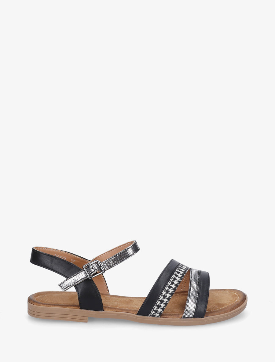 Nu-pieds à brides irisées et tweed - Noir - 1