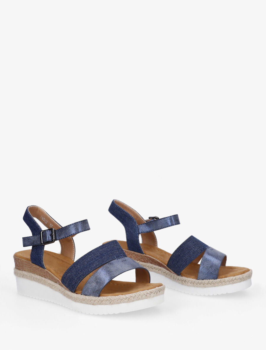 Sandales irisées à talon compensé - Bleu - 4