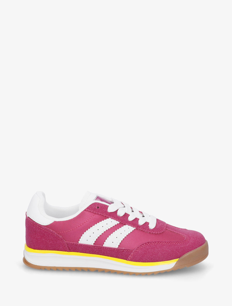 Sneakers en simili à empiècement effet nubuck - Fushia - 1