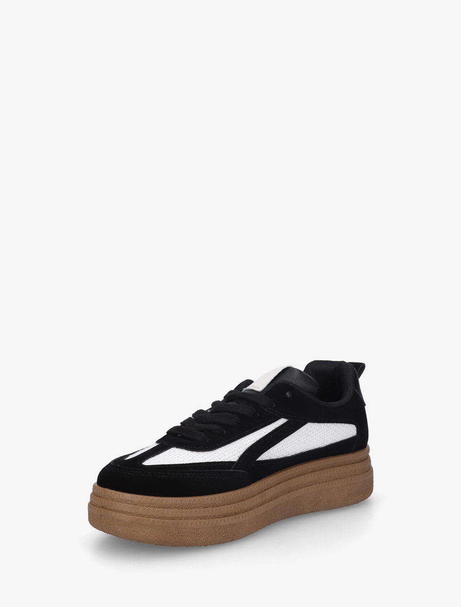 Sneakers à plateforme et empiècement effet nubuck - Noir - 3