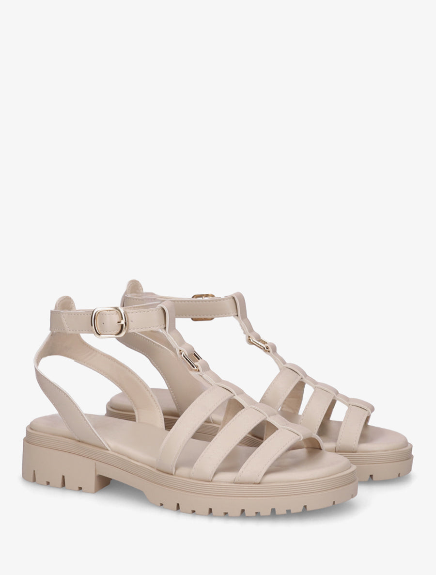 Nu-pieds style spartiates en simili - Beige - 4