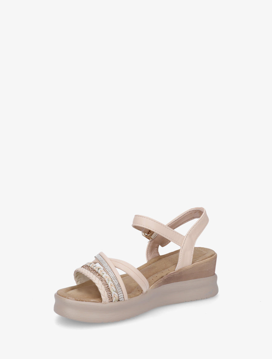 Sandales compensées à brides fantaisies - Beige - 3