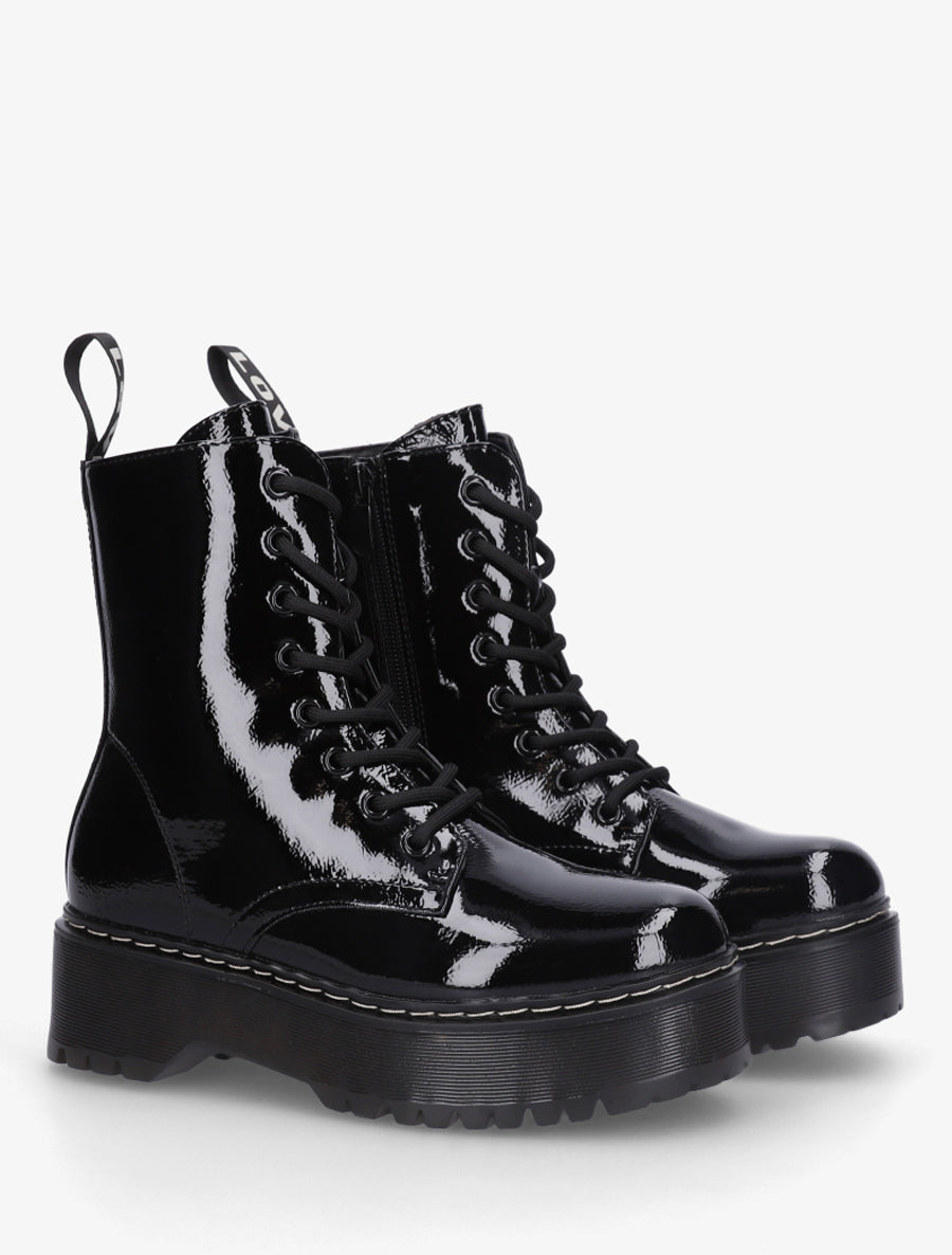 Boots style rangers en simili vernis - Noir - 4