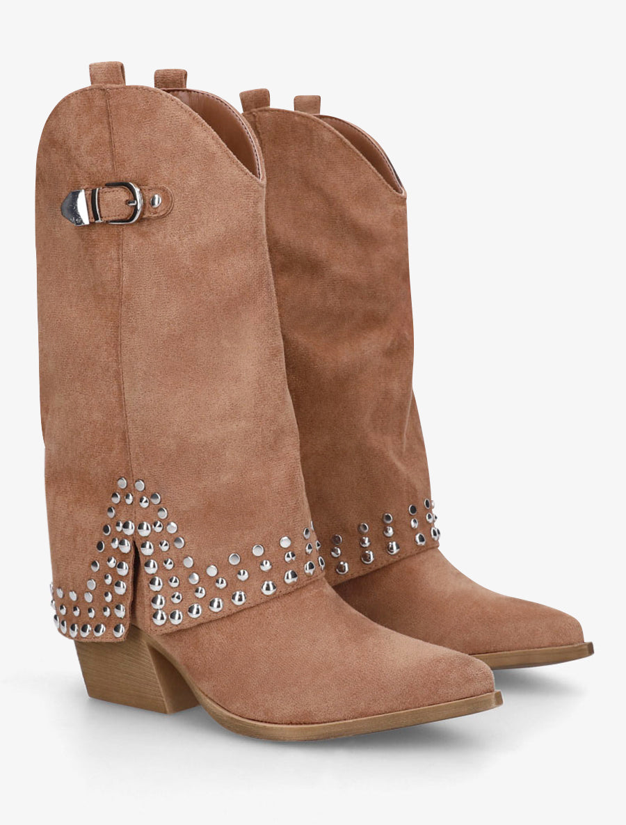 Bottines style santiags à revers - Camel - 4