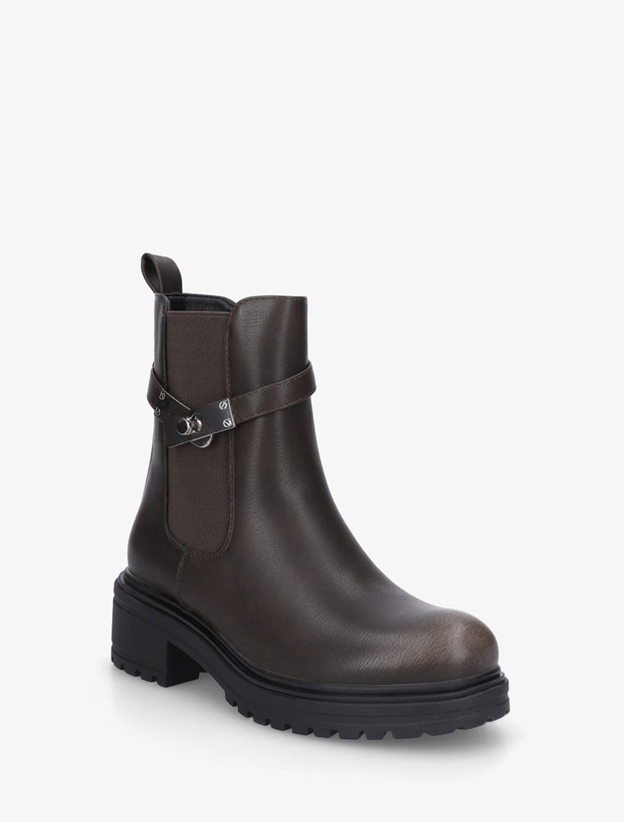 Bottines élastiquées à empiècement métallique - Marron - 2