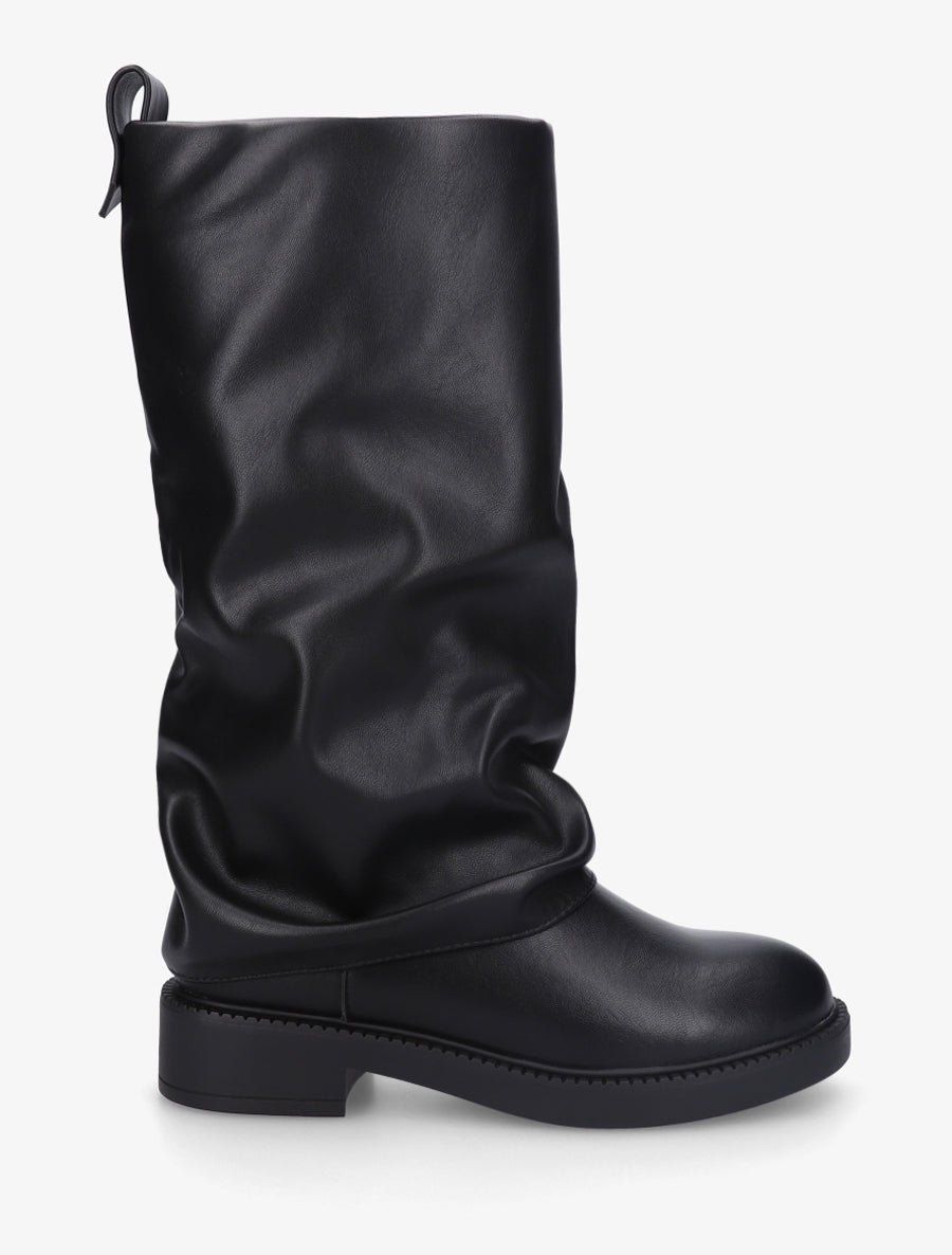 Bottes à revers basiques en simili - Noir - 1
