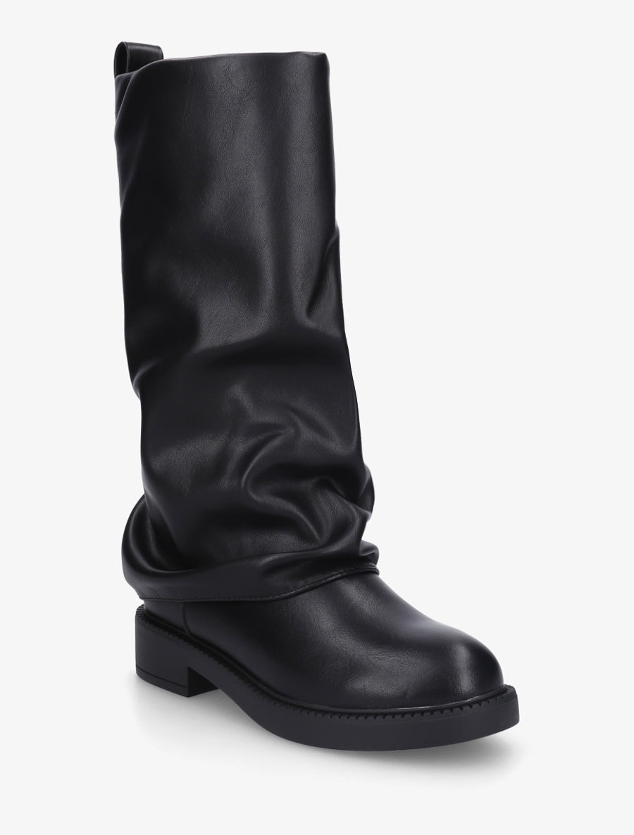 Bottes à revers basiques en simili - Noir - 2