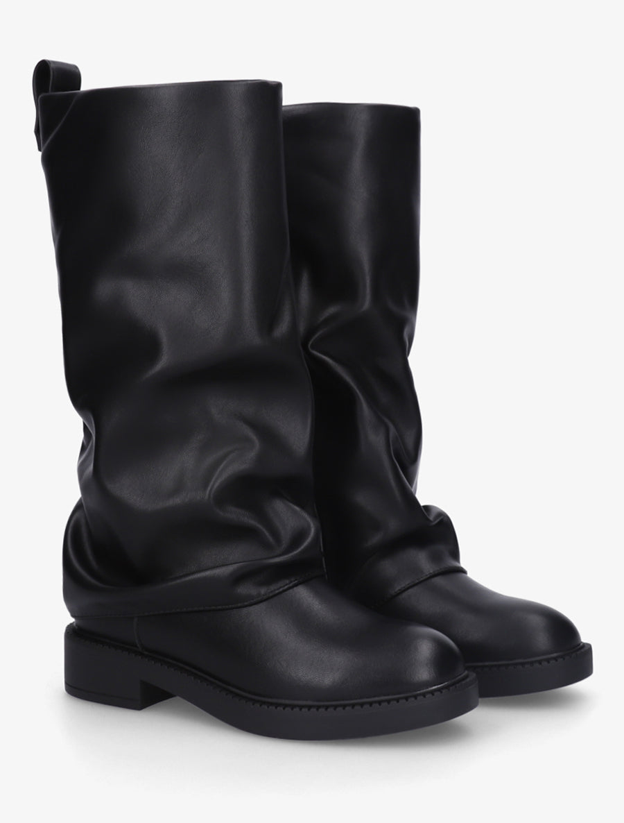 Bottes à revers basiques en simili - Noir - 4