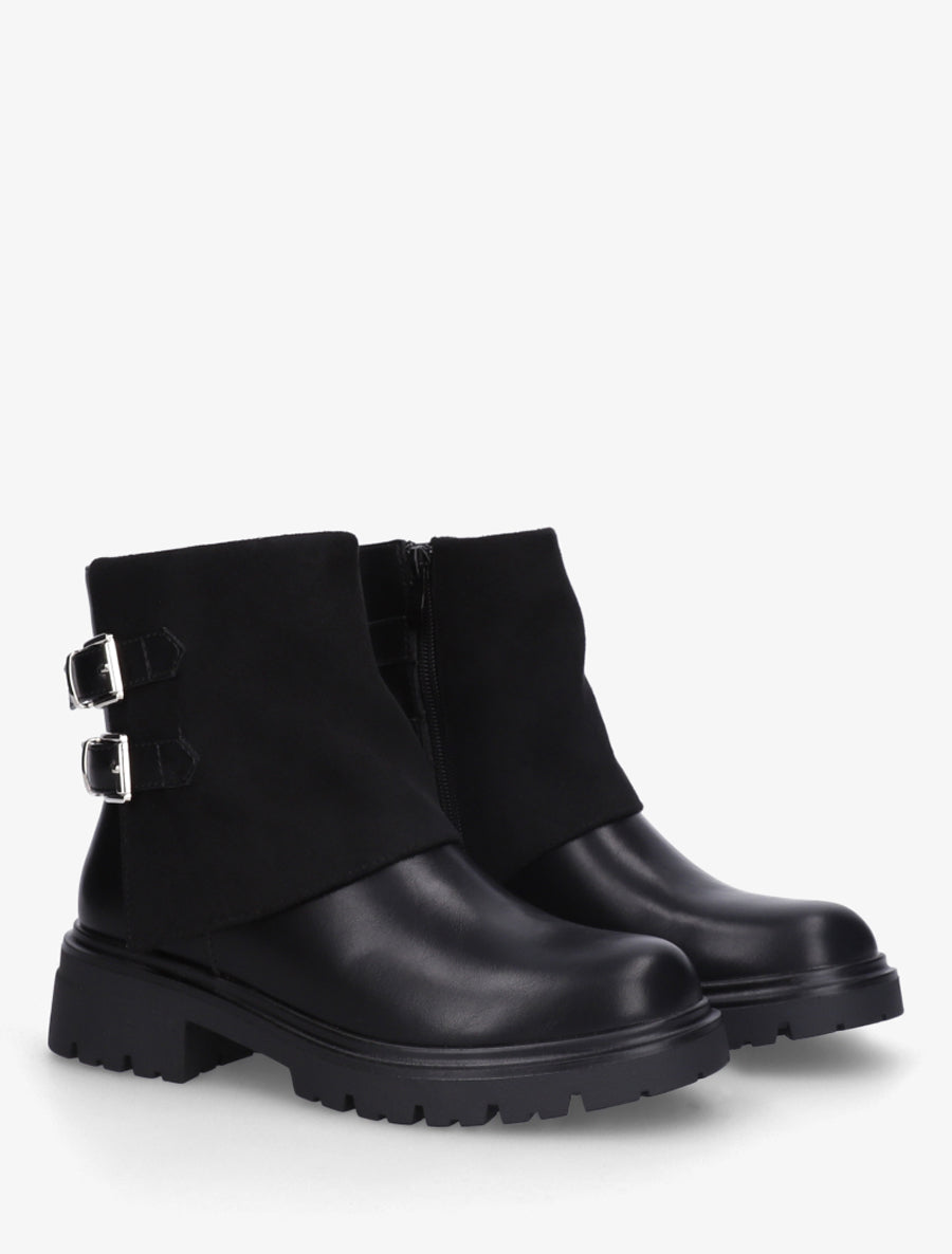 Boots bi-matière à revers et boucles - Noir - 4