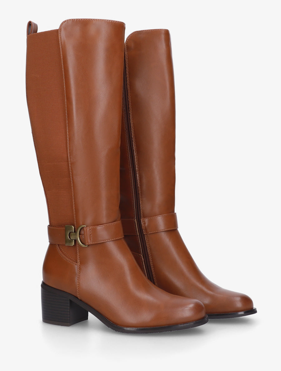 Bottes cavalière élastiquées à boucle - Camel - 4