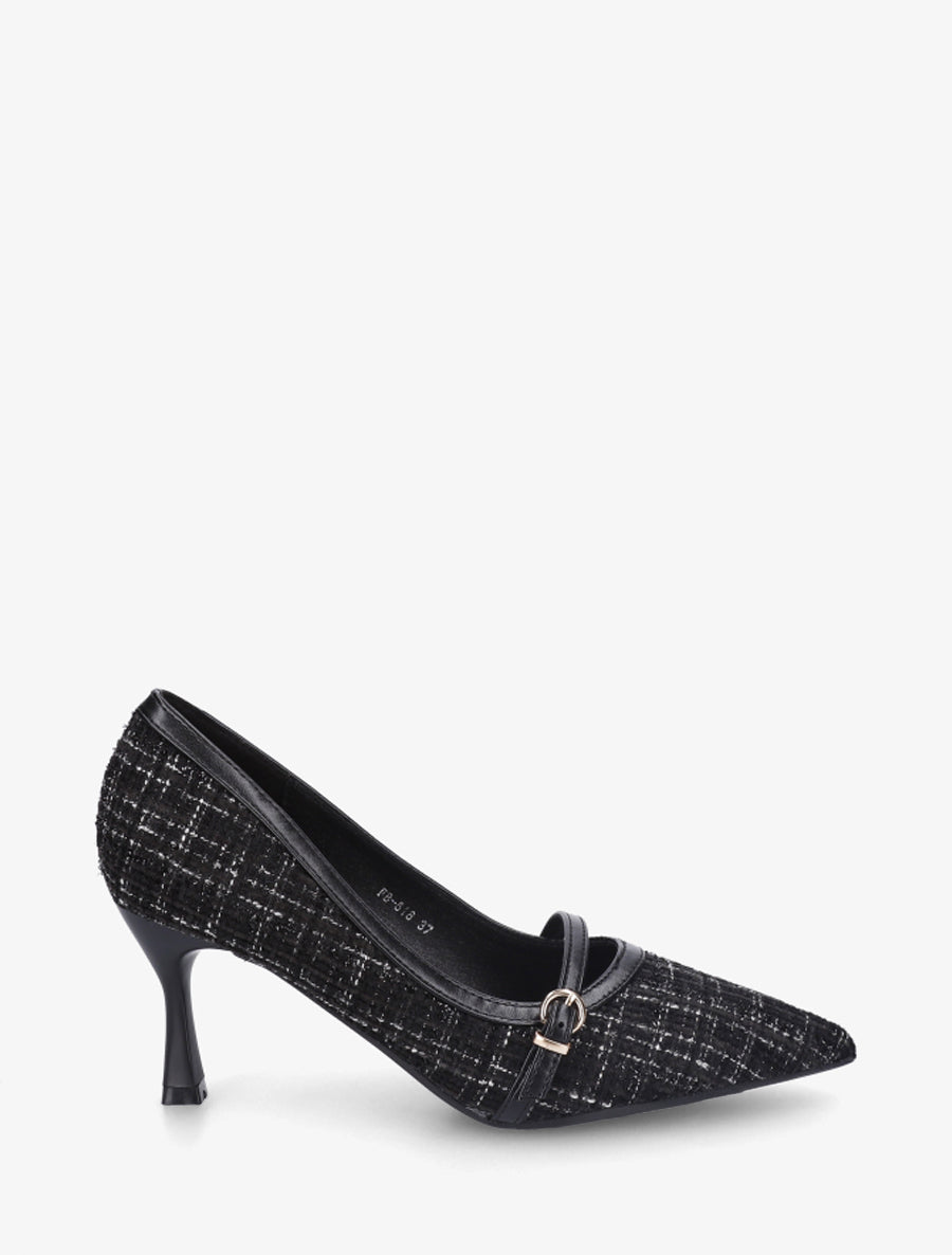 Escarpins en tweed à boucle - Noir - 1
