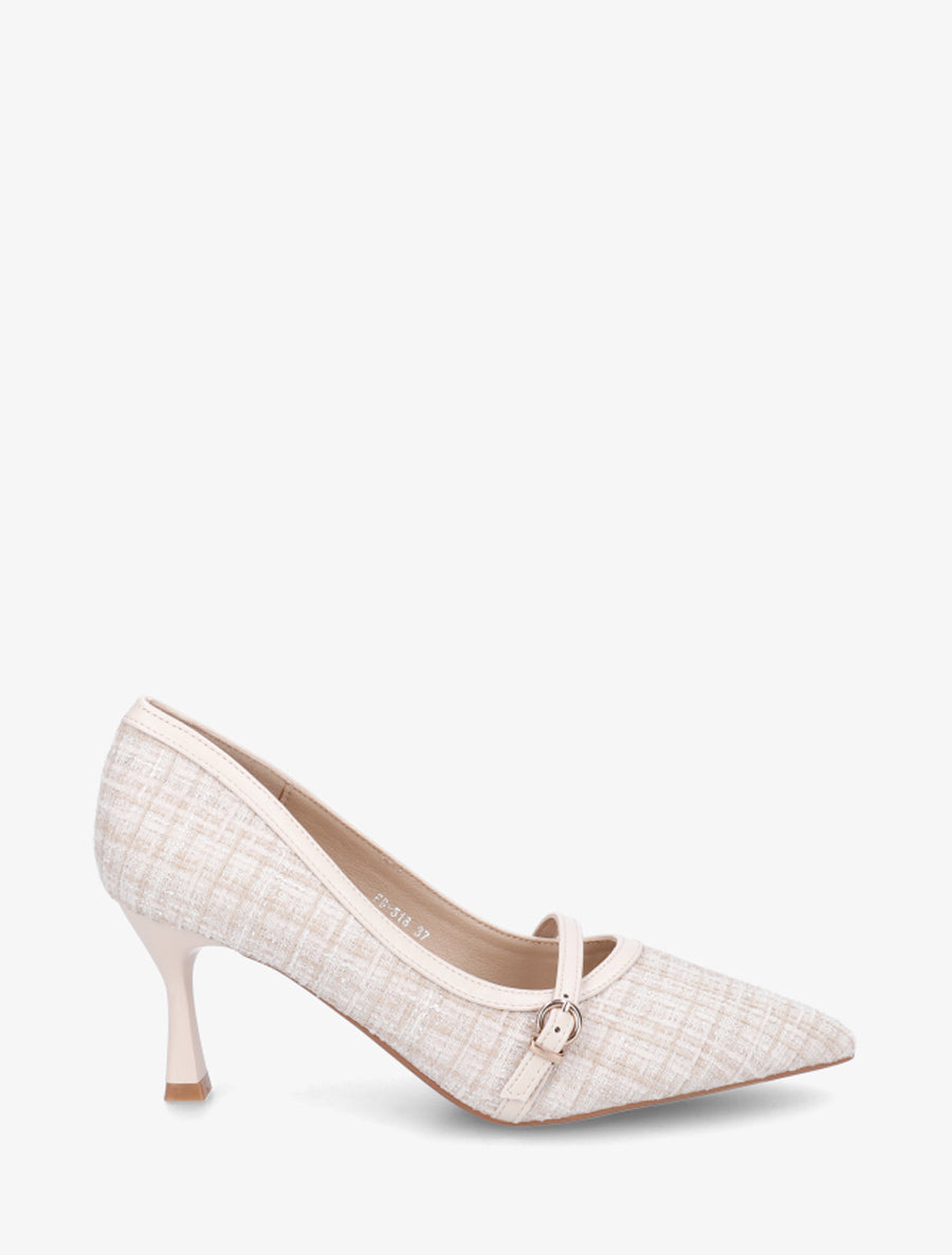 Escarpins en tweed à boucle - Beige - 1