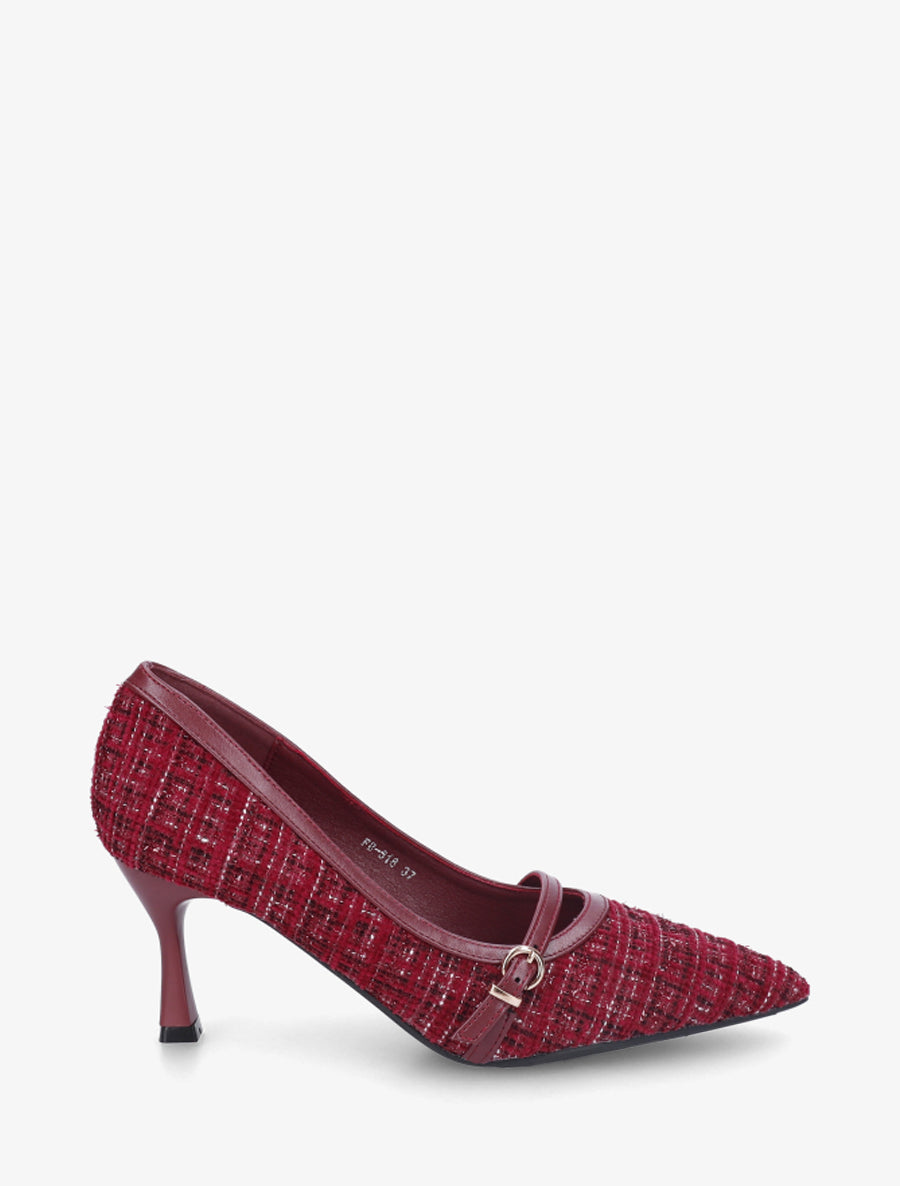 Escarpins en tweed à boucle - Bordeaux - 1