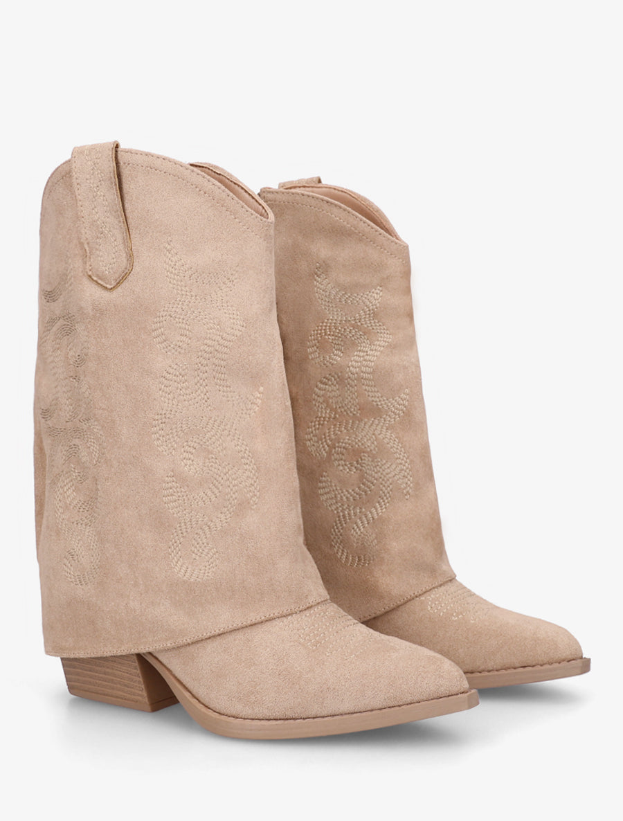 Bottines à revers et sûrpiqures en suédine - Taupe - 4