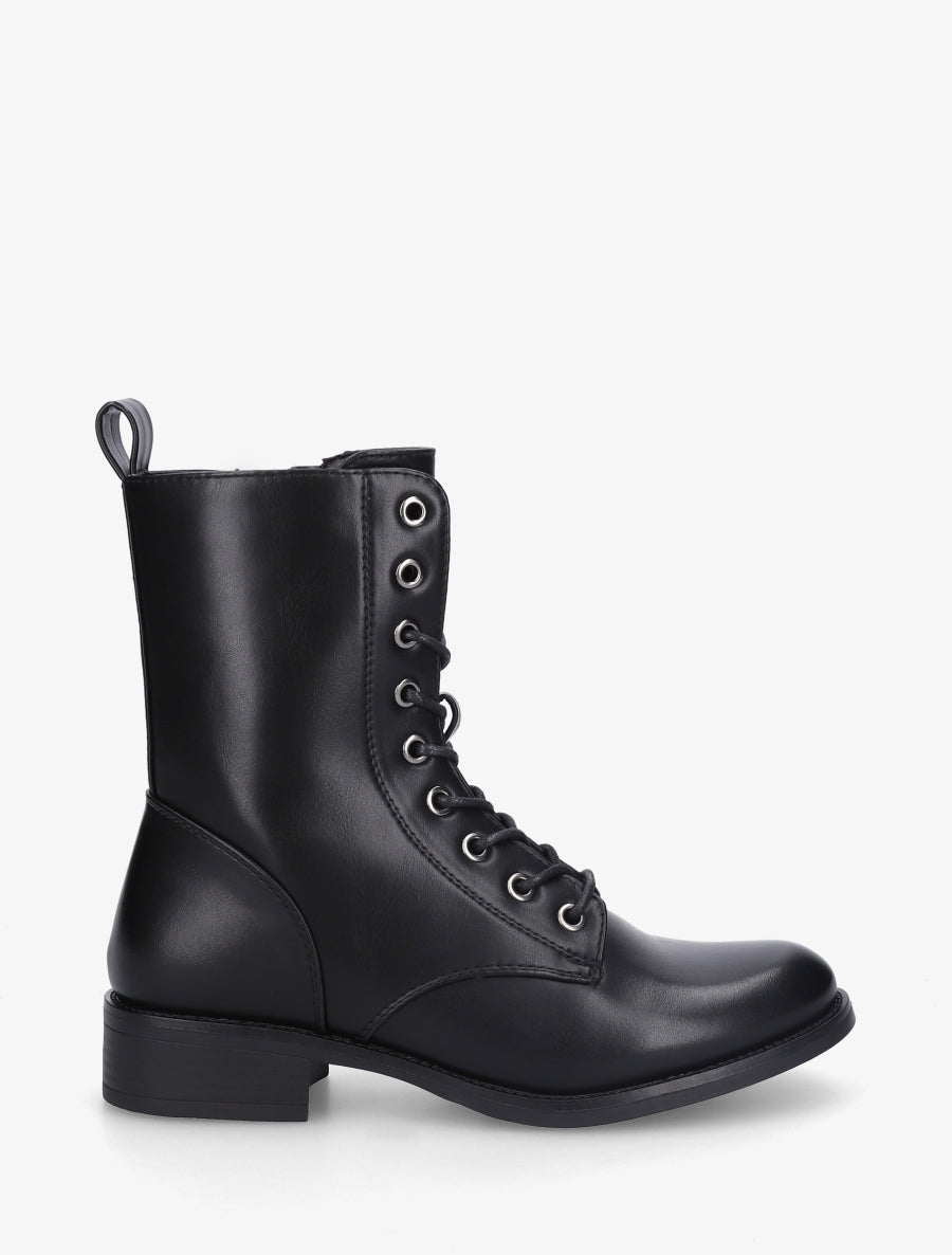 Bottines montantes à lacets en simili - Noir - 1