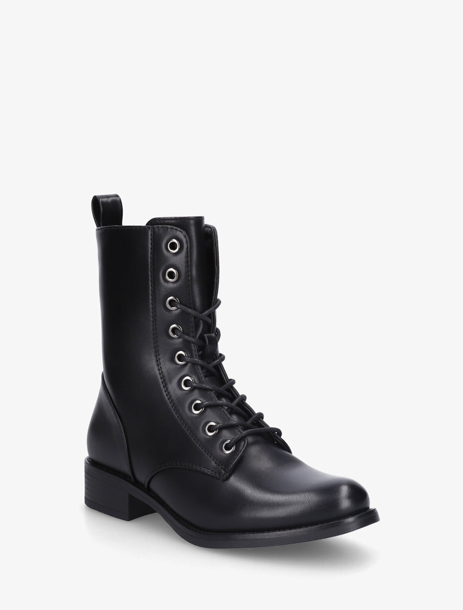 Bottines montantes à lacets en simili - Noir - 2